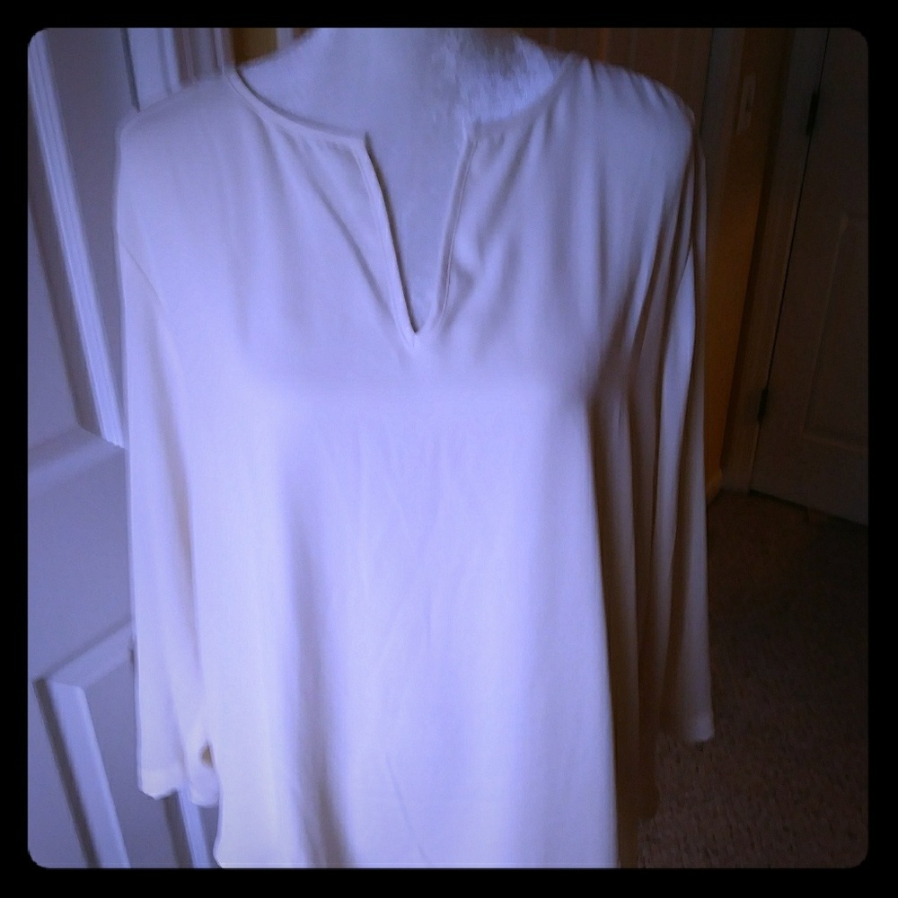 Karen Kane Ivory Crisscross High Low Blouse